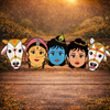 Avyukt Characters Paper Face Mask : Krishna, Radha, Balarama, Gaumata 1, Gaumata Pair